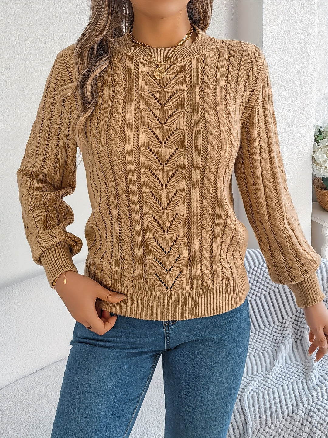 JUNE - CABLE & POINTELLE KNIT SWEATER 9