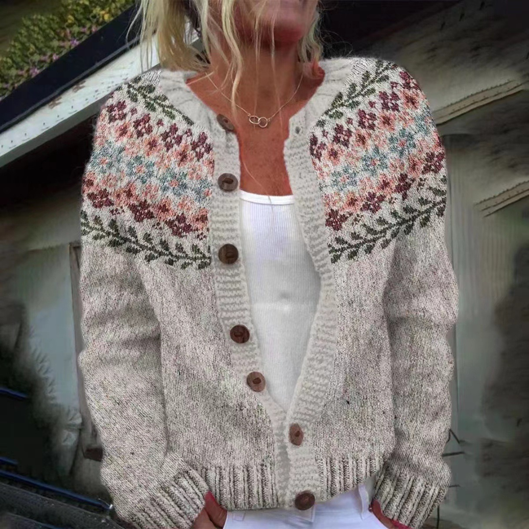 KAIA | WOMEN'S FLORAL FAIR ISLE CARDIGAN SWEATER KNIT WINTER 1