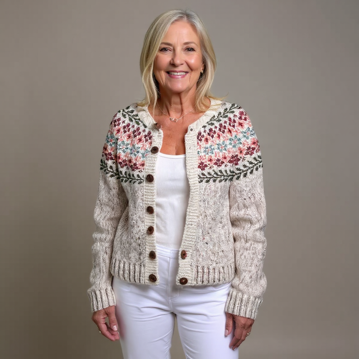 KAIA | WOMEN'S FLORAL FAIR ISLE CARDIGAN SWEATER KNIT WINTER 3