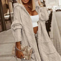 Jelone | Women's Long Hooded Cable Knit Cardigan
