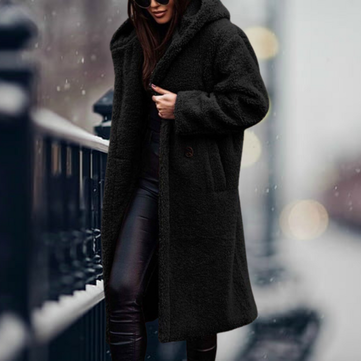 LAURETTE | WOMEN'S LONG FLEECE COAT HOODED SHERPA TEDDY 2