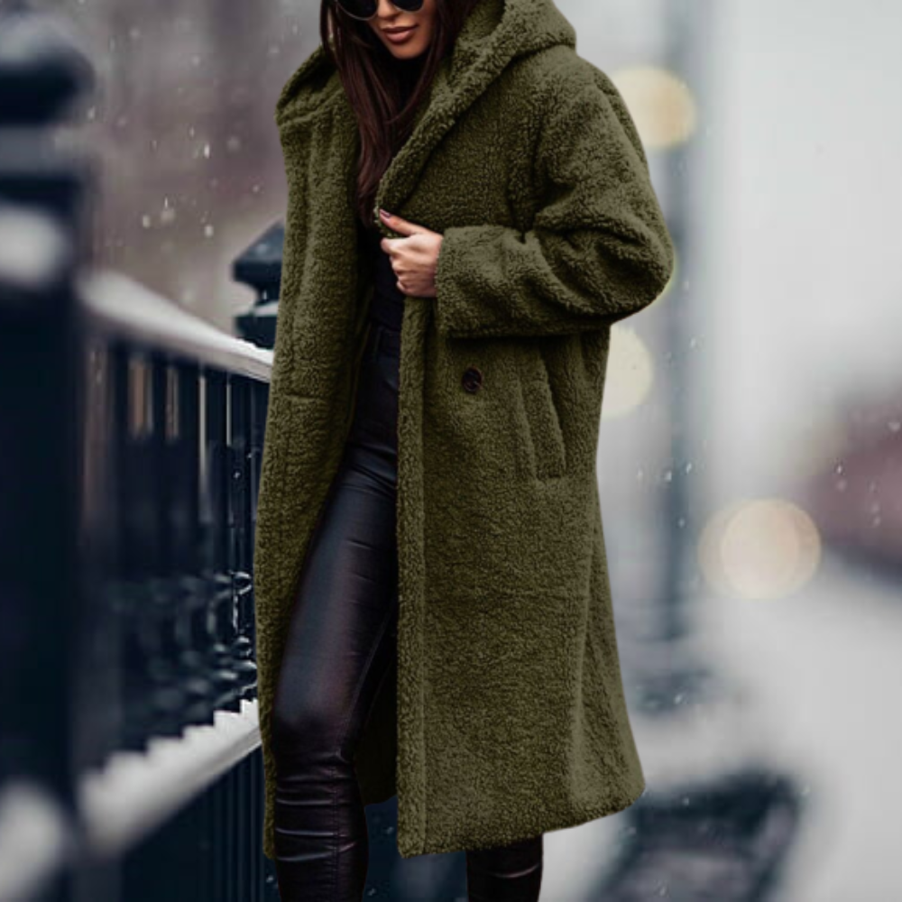 LAURETTE | WOMEN'S LONG FLEECE COAT HOODED SHERPA TEDDY 3
