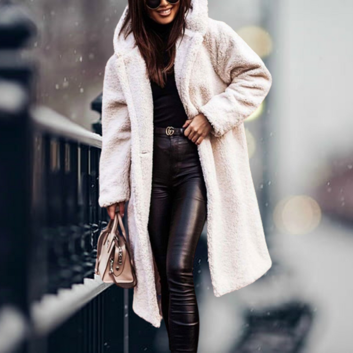 LAURETTE | WOMEN'S LONG FLEECE COAT HOODED SHERPA TEDDY 4