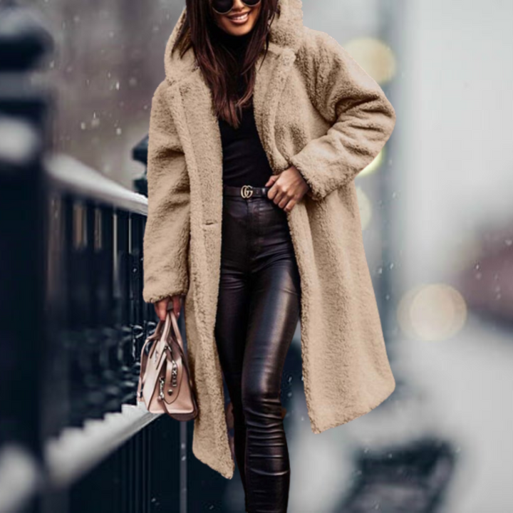 LAURETTE | WOMEN'S LONG FLEECE COAT HOODED SHERPA TEDDY 5
