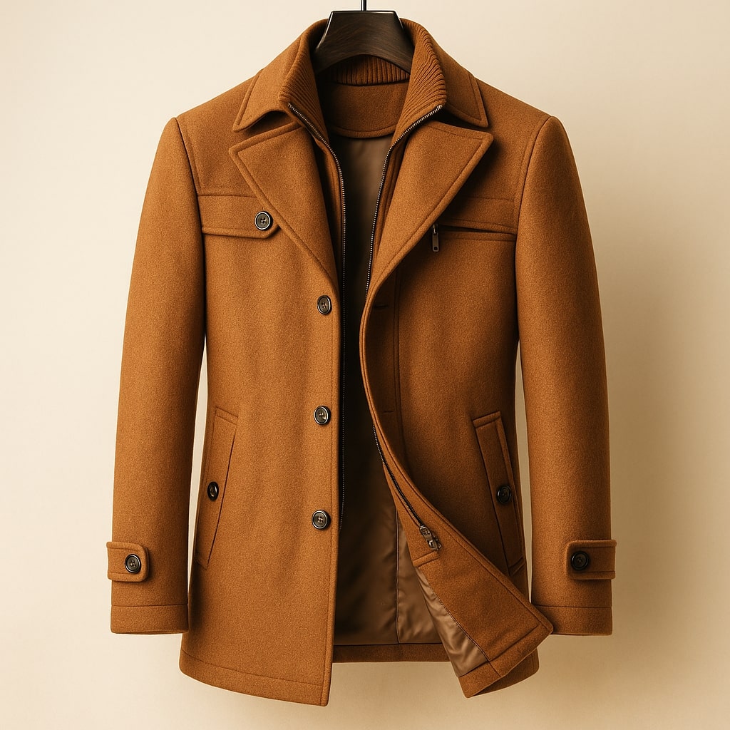 LAWRENCE - LONG WOOL COAT WITH INNER COLLAR 1