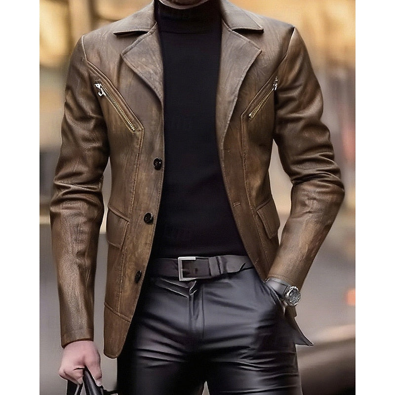 LAZARE | MEN'S FAUX LEATHER BLAZER JACKET VINTAGE 1