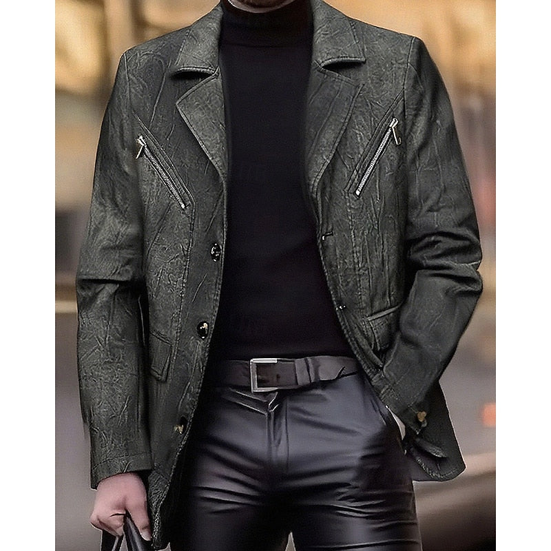 Men's Vintage Faux Leather Blazer – Black