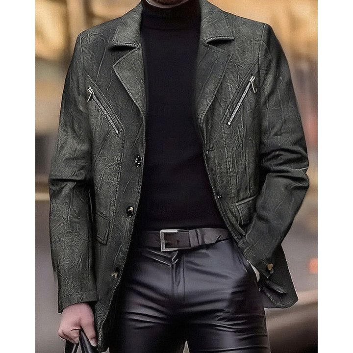 Men's Vintage Faux Leather Blazer – Black
