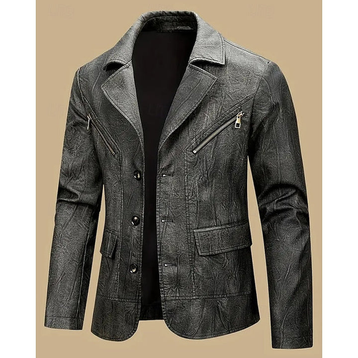 Men's Vintage Faux Leather Blazer – Detail View