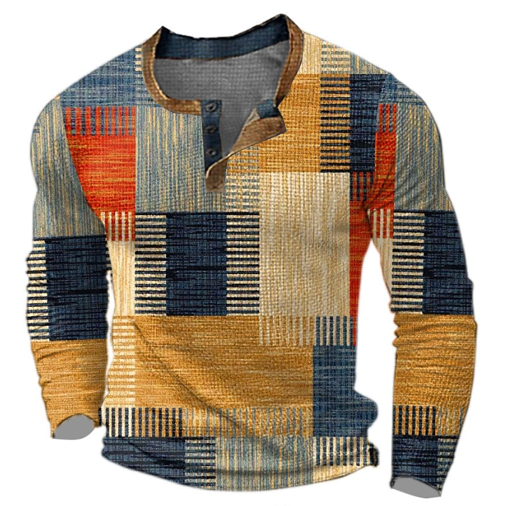 Men's Color Block Henley Sweater – Orange