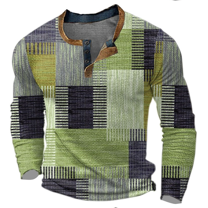 Men's Color Block Henley Sweater – Green