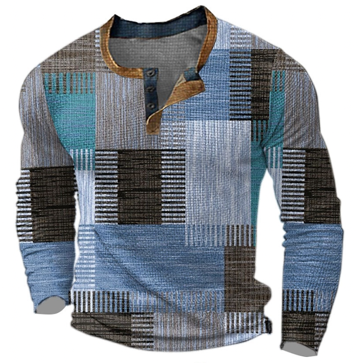 Men's Color Block Henley Sweater – Blue