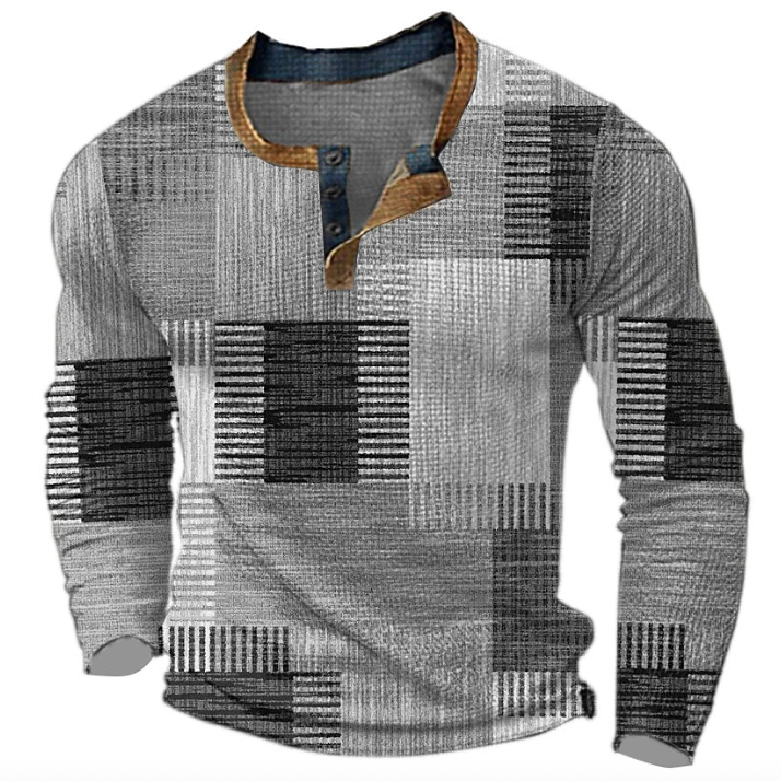 Men's Color Block Henley Sweater – Gray