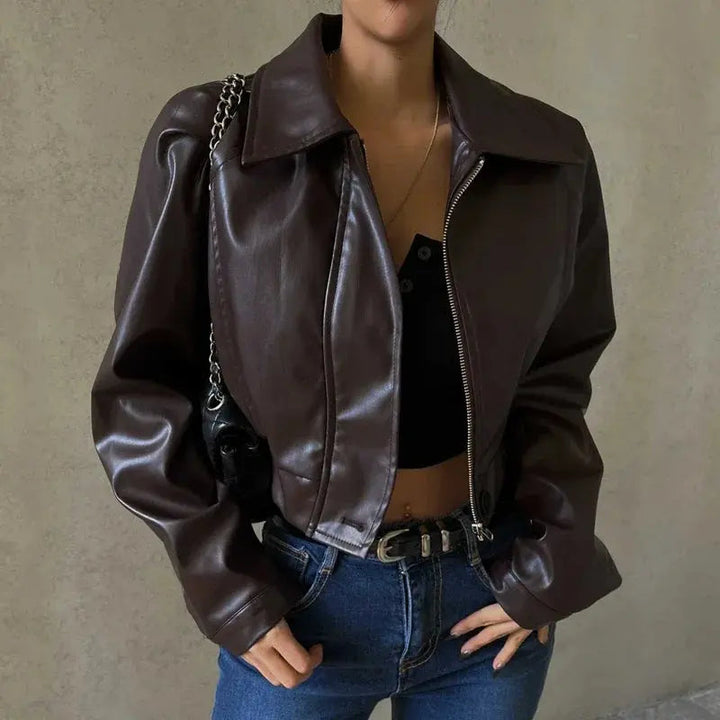 LISETTE - CROPPED MOTO FAUX LEATHER JACKET 1