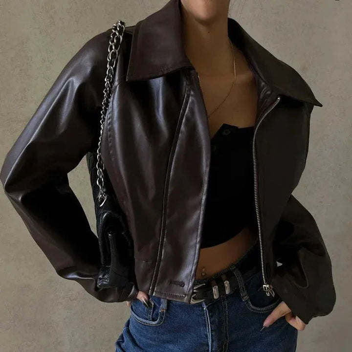 LISETTE - CROPPED MOTO FAUX LEATHER JACKET 2