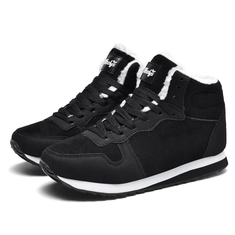 Women's Fur Lined Suede High Top Sneakers – Black