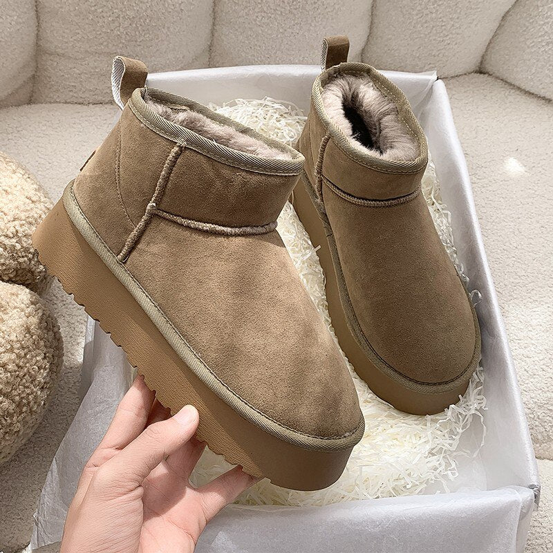 LUCETTE | WOMEN'S PLATFORM ANKLE BOOTS SUEDE FUR LINED WINTER 11