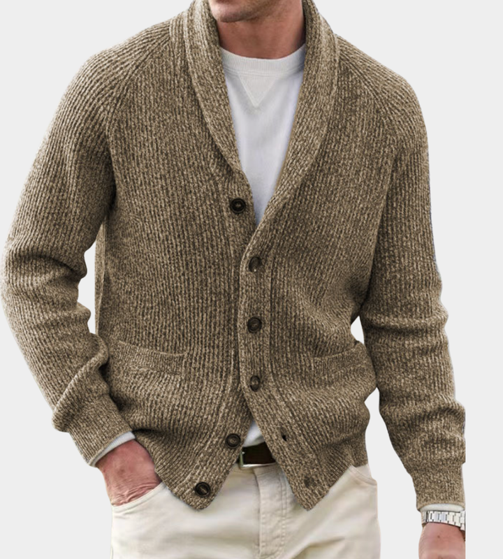 Men's Shawl Collar Knit Cardigan – Khaki