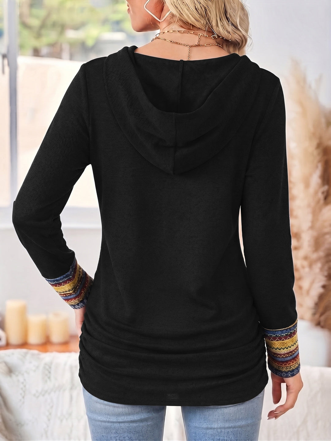 Women's Cowl Neck Patchwork Hoodie – Detail View
