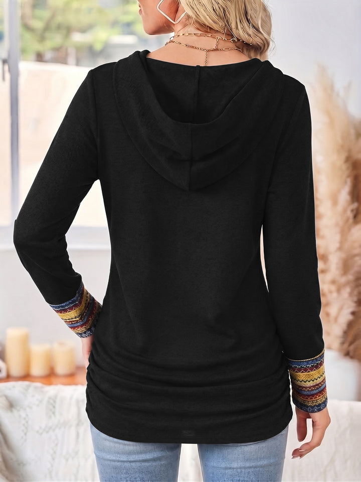 Women's Cowl Neck Patchwork Hoodie – Detail View