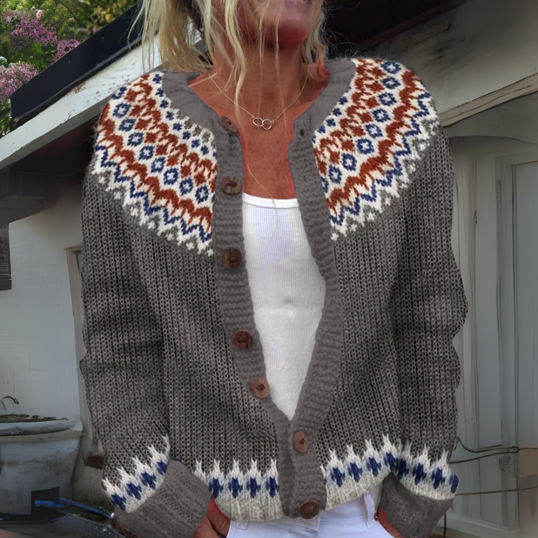 LUNA | WOMEN'S FAIR ISLE CARDIGAN SWEATER WINTER KNIT BUTTON 1