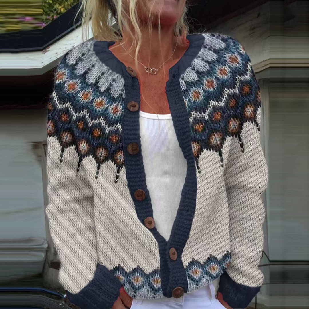LYKKE | WOMEN'S SNOWFLAKE FAIR ISLE CARDIGAN SWEATER CHRISTMAS KNIT 1