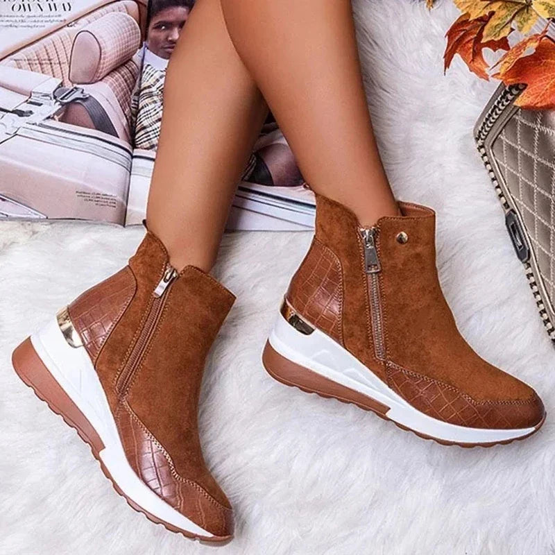 Women's Orthopedic Wedge Sneaker Boots – Brown