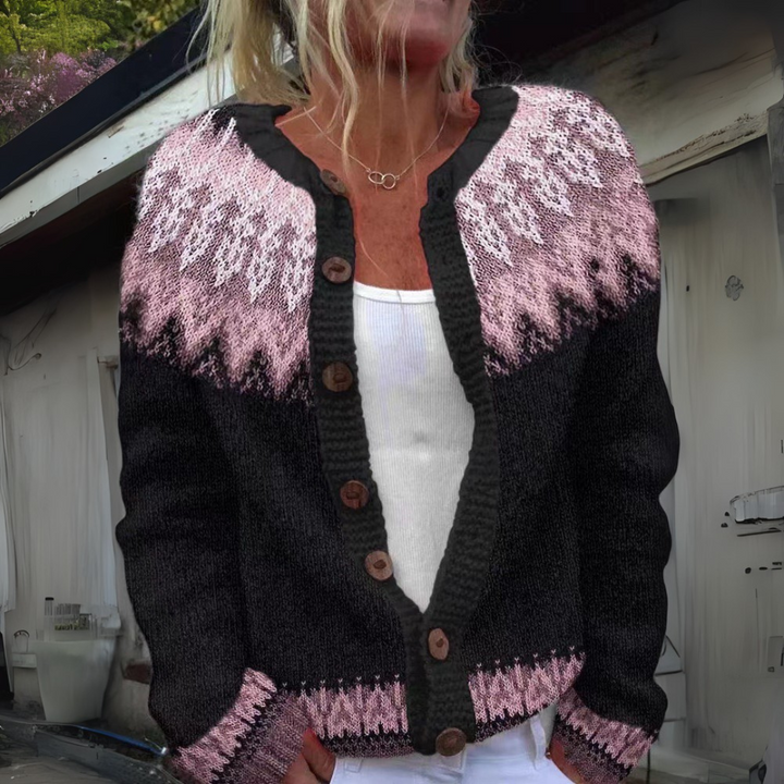 MAIA | WOMEN'S FAIR ISLE CARDIGAN SWEATER WINTER KNIT BUTTON 1