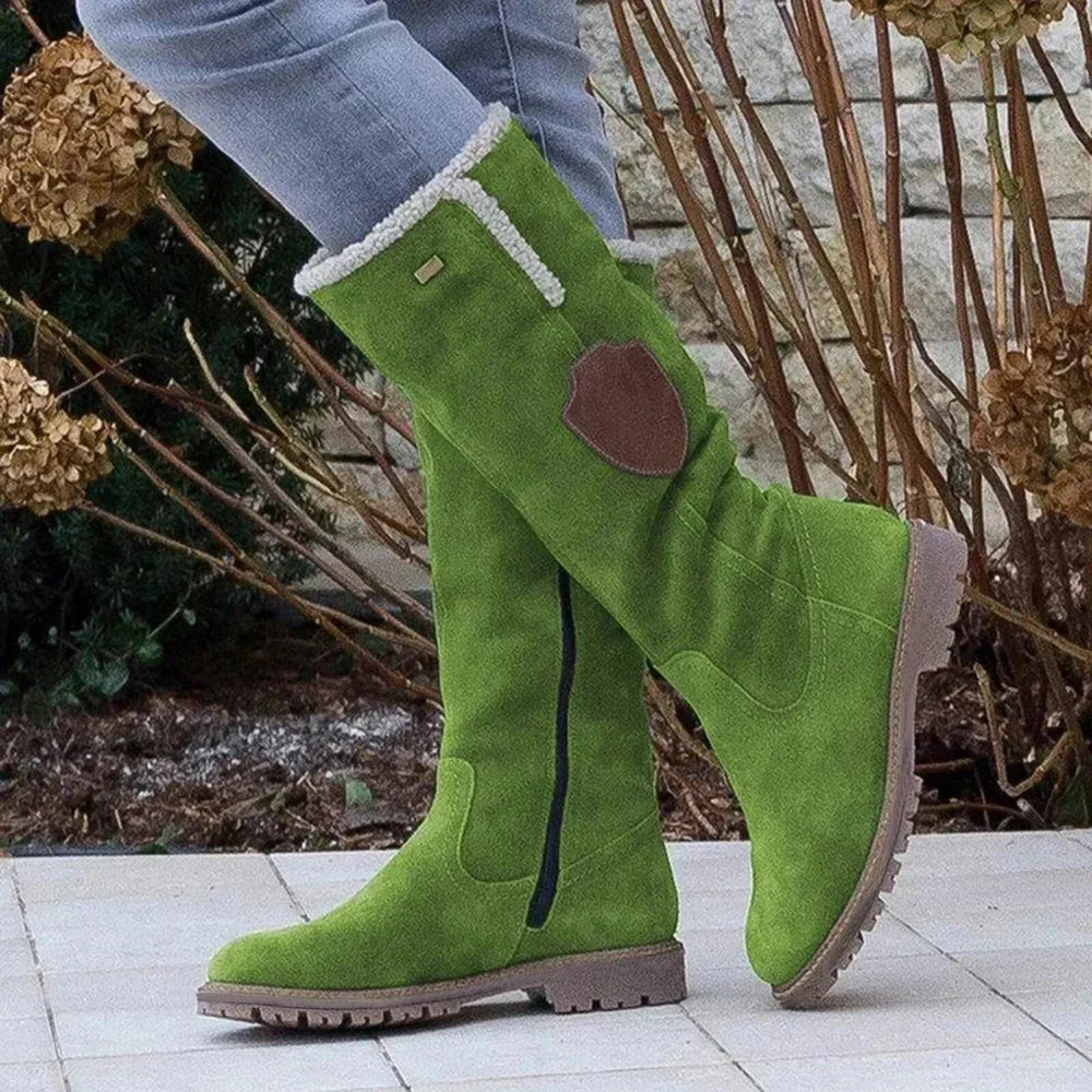 Women's Suede Flat Knee High Boots – Green