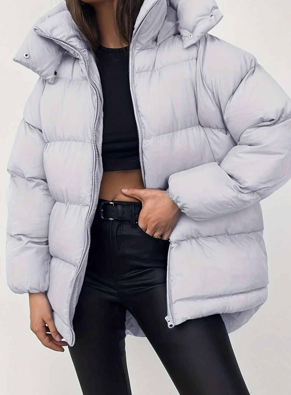Women's Quilted Puffer Coat – Light Gray