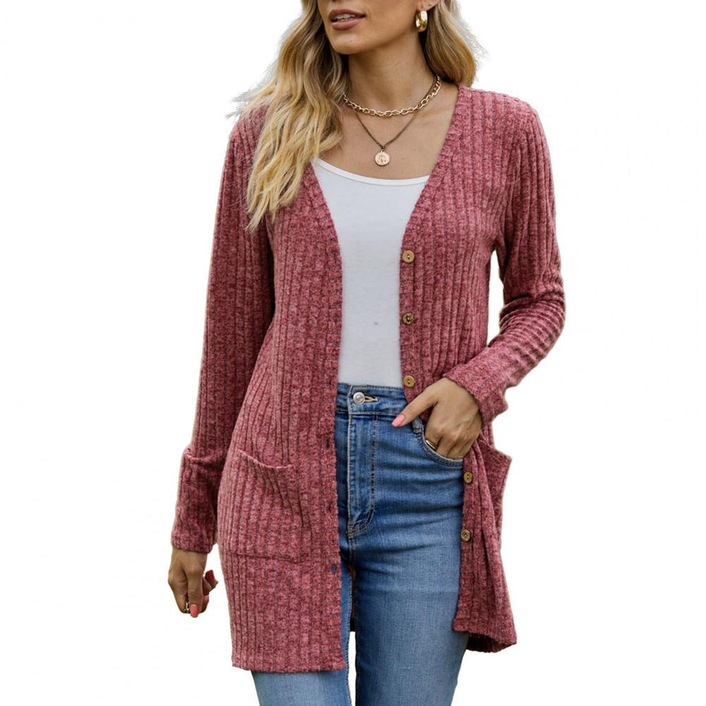 Women's Long Ribbed Knit Cardigan – Red