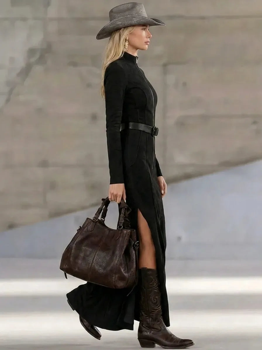 MARGUERITE - CASUAL TURTLENECK ZIP MAXI FALL DRESS 2