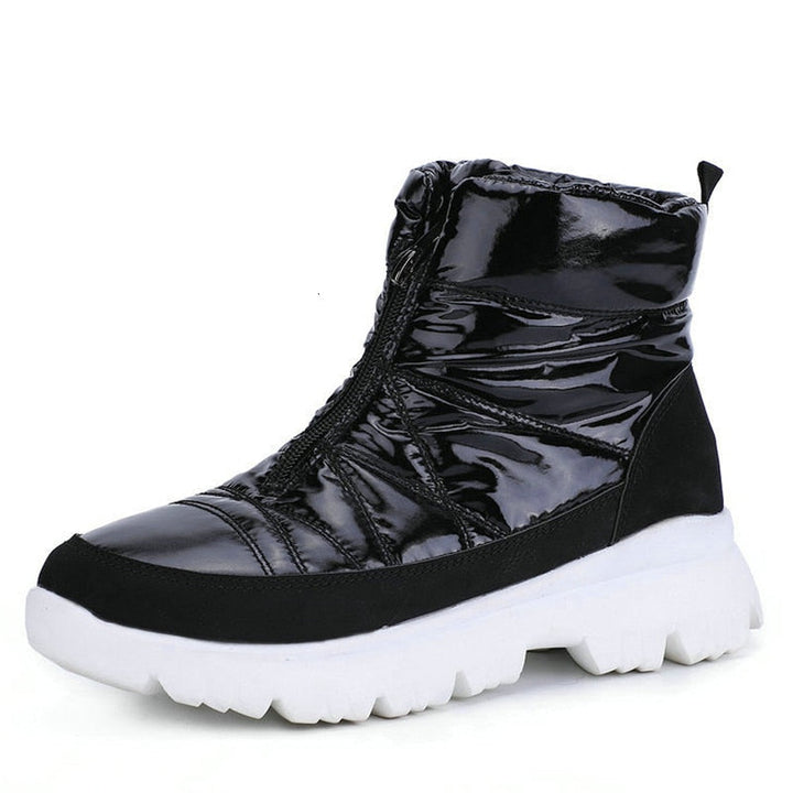 Women's Puffer Zip Up Snow Boots – Black