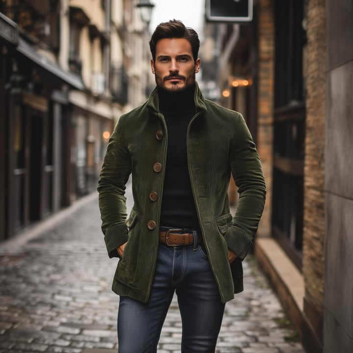 MARIUS | MEN'S CORDUROY COAT STAND COLLAR SINGLE BREASTED 3
