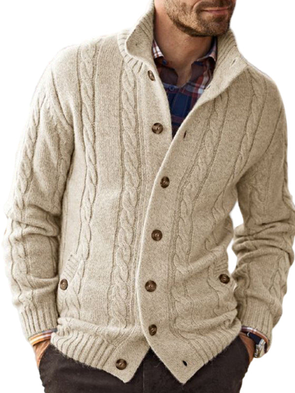 MATHIEU | MEN'S CABLE KNIT CARDIGAN SWEATER STAND COLLAR BUTTON UP 1