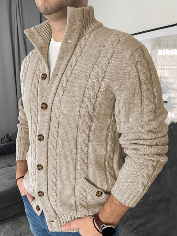 MATHIEU | MEN'S CABLE KNIT CARDIGAN SWEATER STAND COLLAR BUTTON UP 2