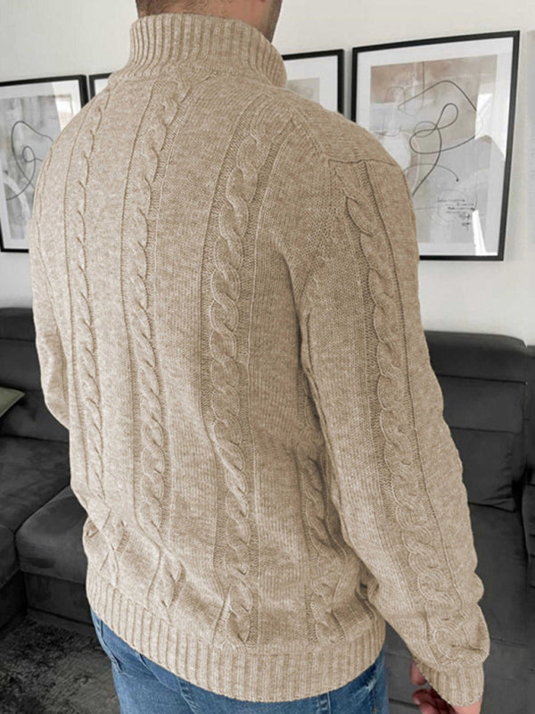 MATHIEU | MEN'S CABLE KNIT CARDIGAN SWEATER STAND COLLAR BUTTON UP 3