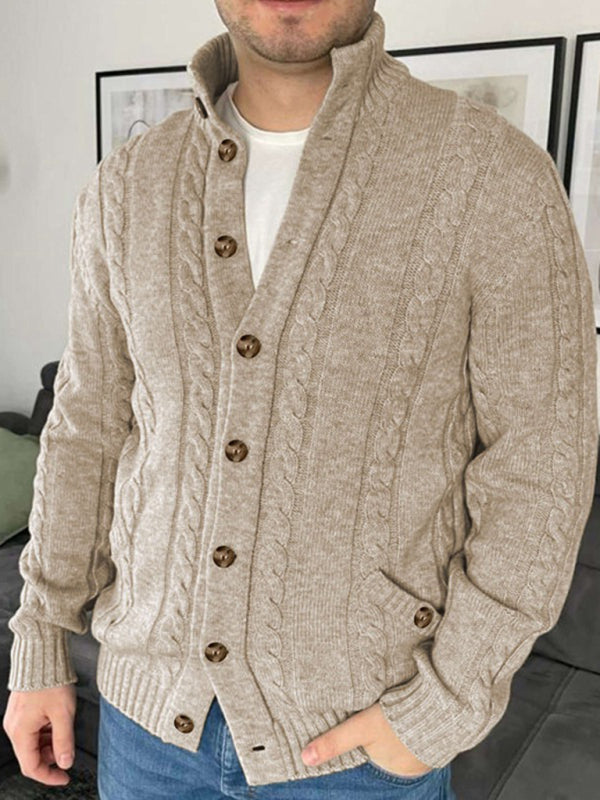 MATHIEU | MEN'S CABLE KNIT CARDIGAN SWEATER STAND COLLAR BUTTON UP 4