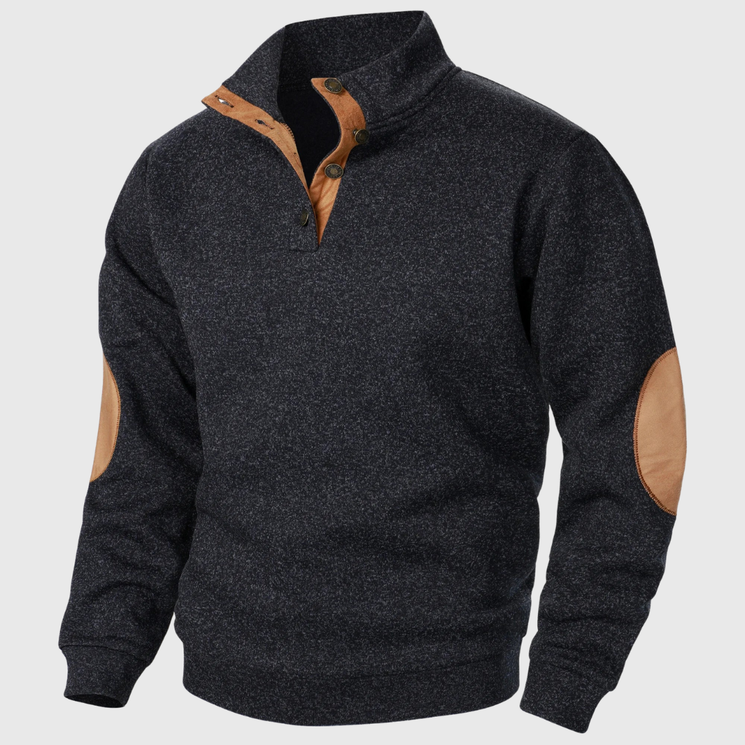 Men's Mock Neck Elbow Patch Sweater – Black