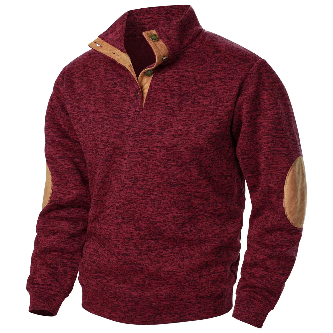 Men's Mock Neck Elbow Patch Sweater – Burgundy