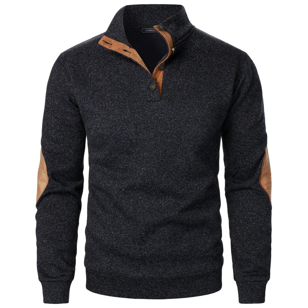 Men's Mock Neck Elbow Patch Sweater – Detail View