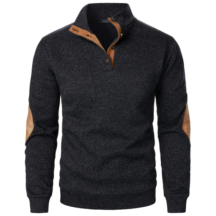 Men's Mock Neck Elbow Patch Sweater – Detail View