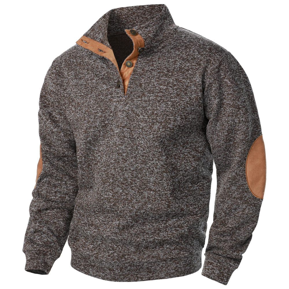 Men's Mock Neck Elbow Patch Sweater – Brown
