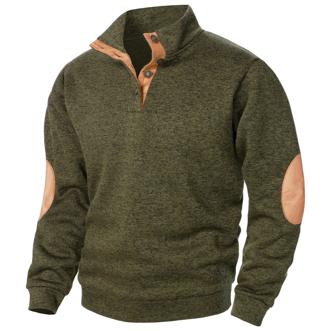 Men's Mock Neck Elbow Patch Sweater – Army Green