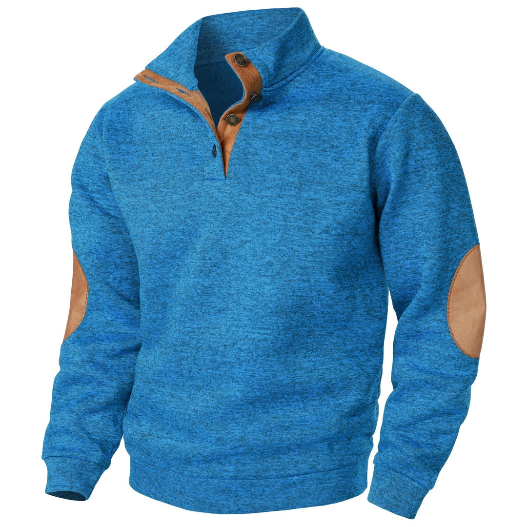 Men's Mock Neck Elbow Patch Sweater – Blue