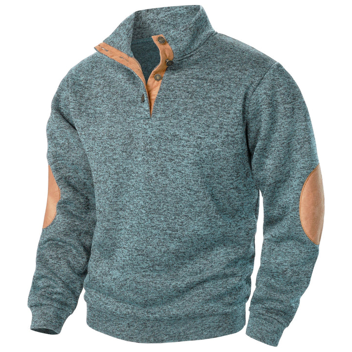 Men's Mock Neck Elbow Patch Sweater – Denim Blue