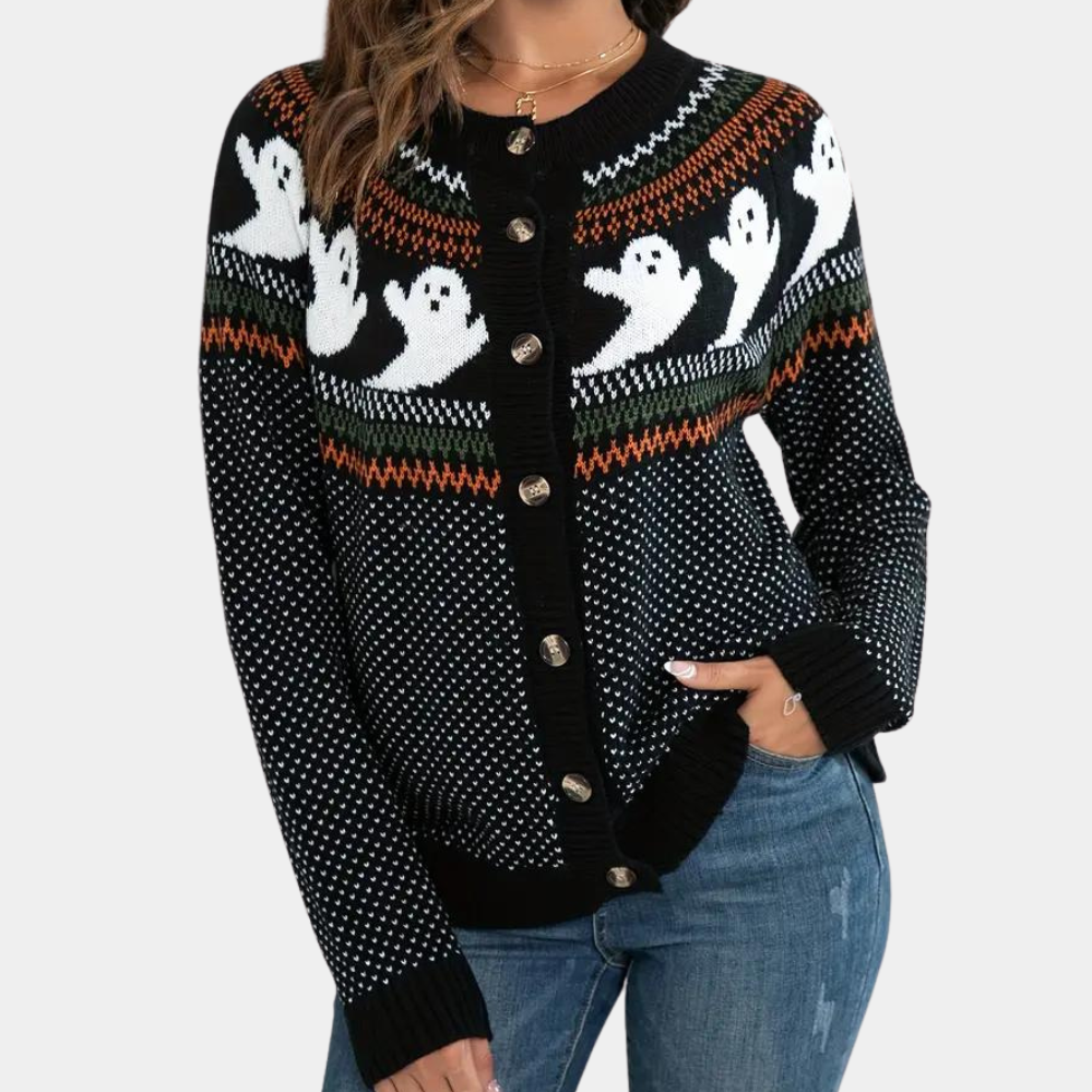 MAXINE | WOMEN'S HALLOWEEN CARDIGAN BUTTON KNIT SWEATER CREW NECK 1