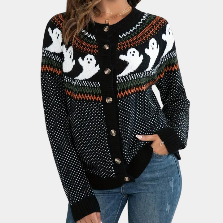 MAXINE | WOMEN'S HALLOWEEN CARDIGAN BUTTON KNIT SWEATER CREW NECK 1