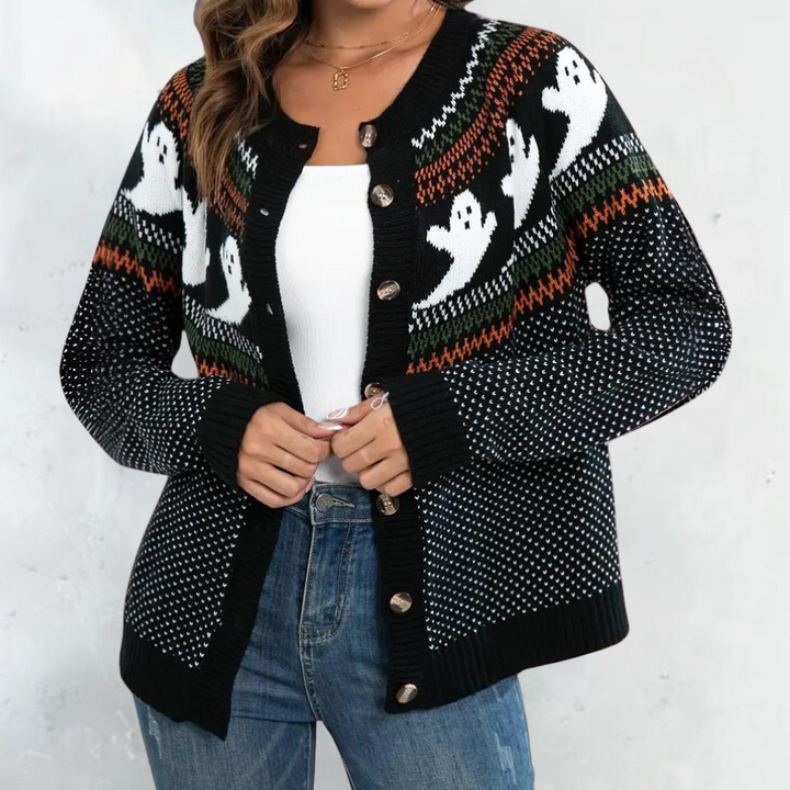 MAXINE | WOMEN'S HALLOWEEN CARDIGAN BUTTON KNIT SWEATER CREW NECK 3