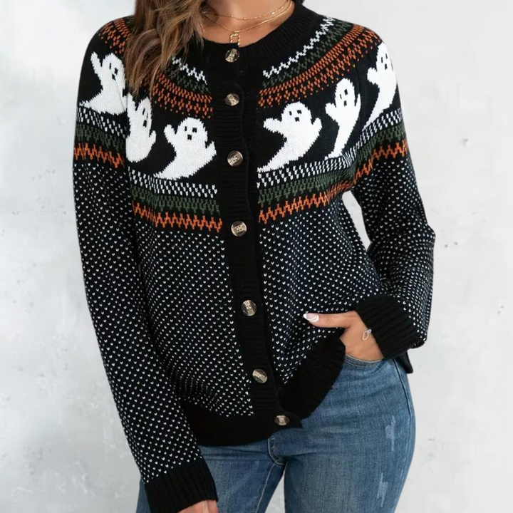 MAXINE | WOMEN'S HALLOWEEN CARDIGAN BUTTON KNIT SWEATER CREW NECK 4
